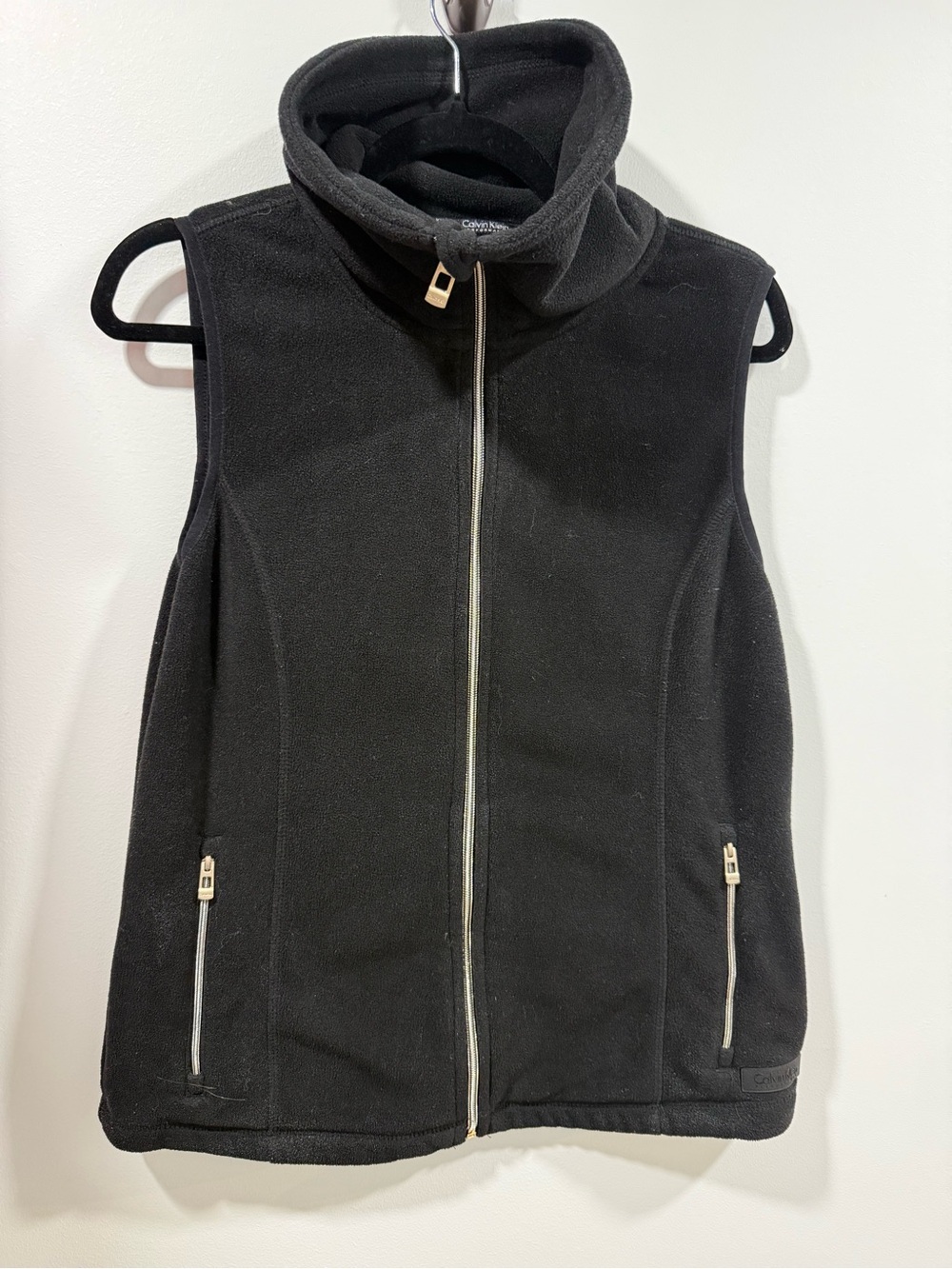 Calvin Klein Black Fleece Zip-Up Vest with High Collar